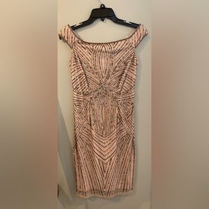 Adrianna Papell Beaded Cocktail Dress. Size 6P. Blush Color